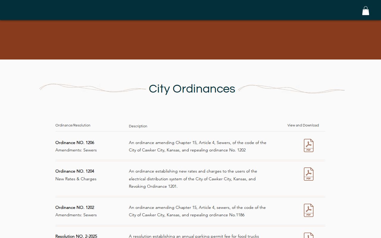 Cawker City official ordinance index for traffic and public offense codes