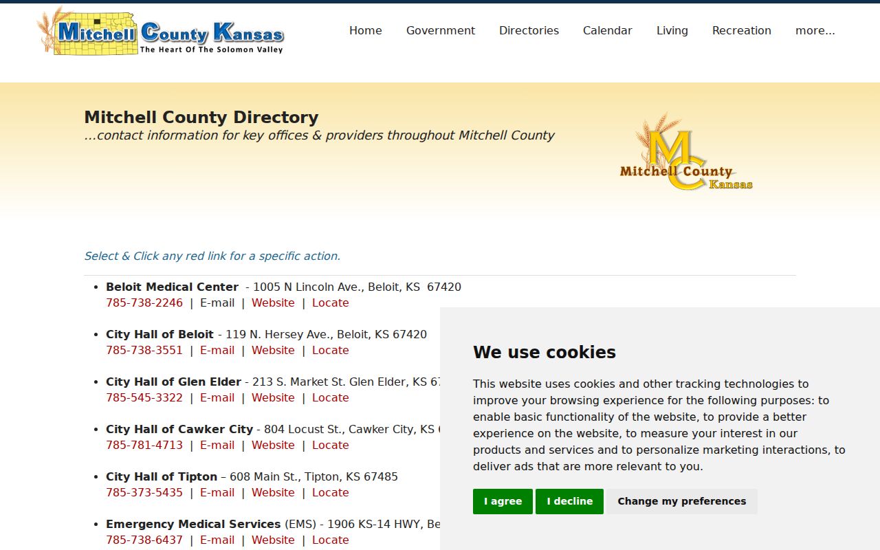 Mitchell County directory distinguishing court and county offices