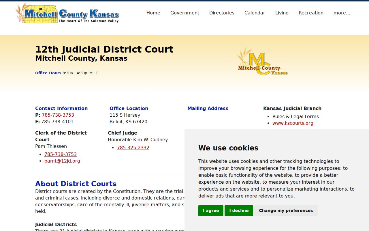 Mitchell County District Court contact and jurisdiction page
