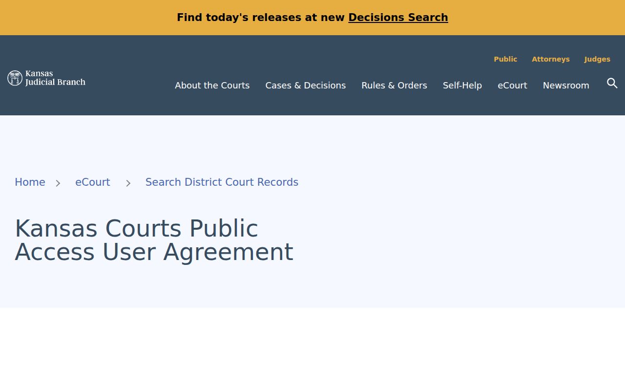 Kansas public access portal user agreement for Mitchell County searches