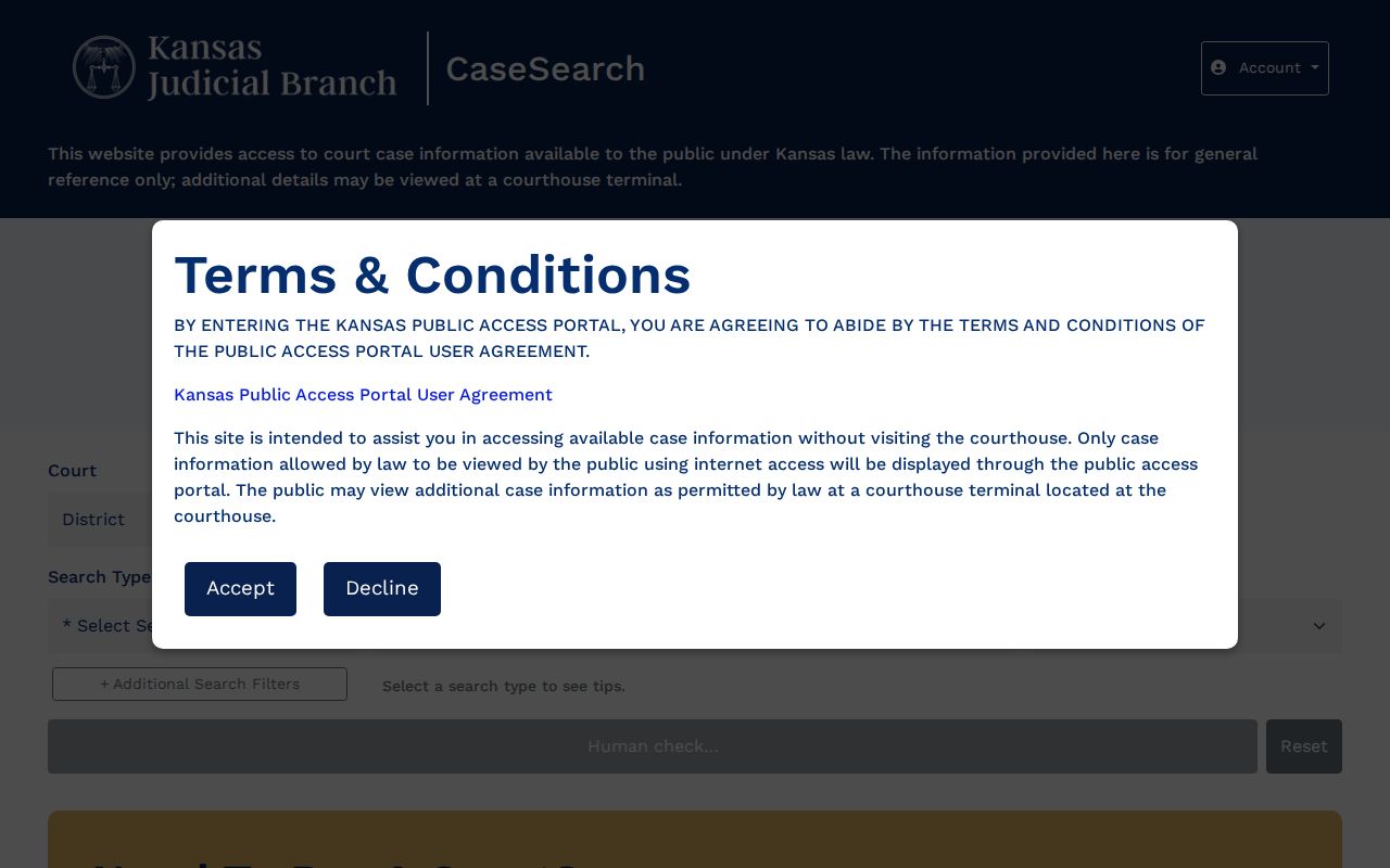 Kansas Case Search interface used for Mitchell County criminal docket searches